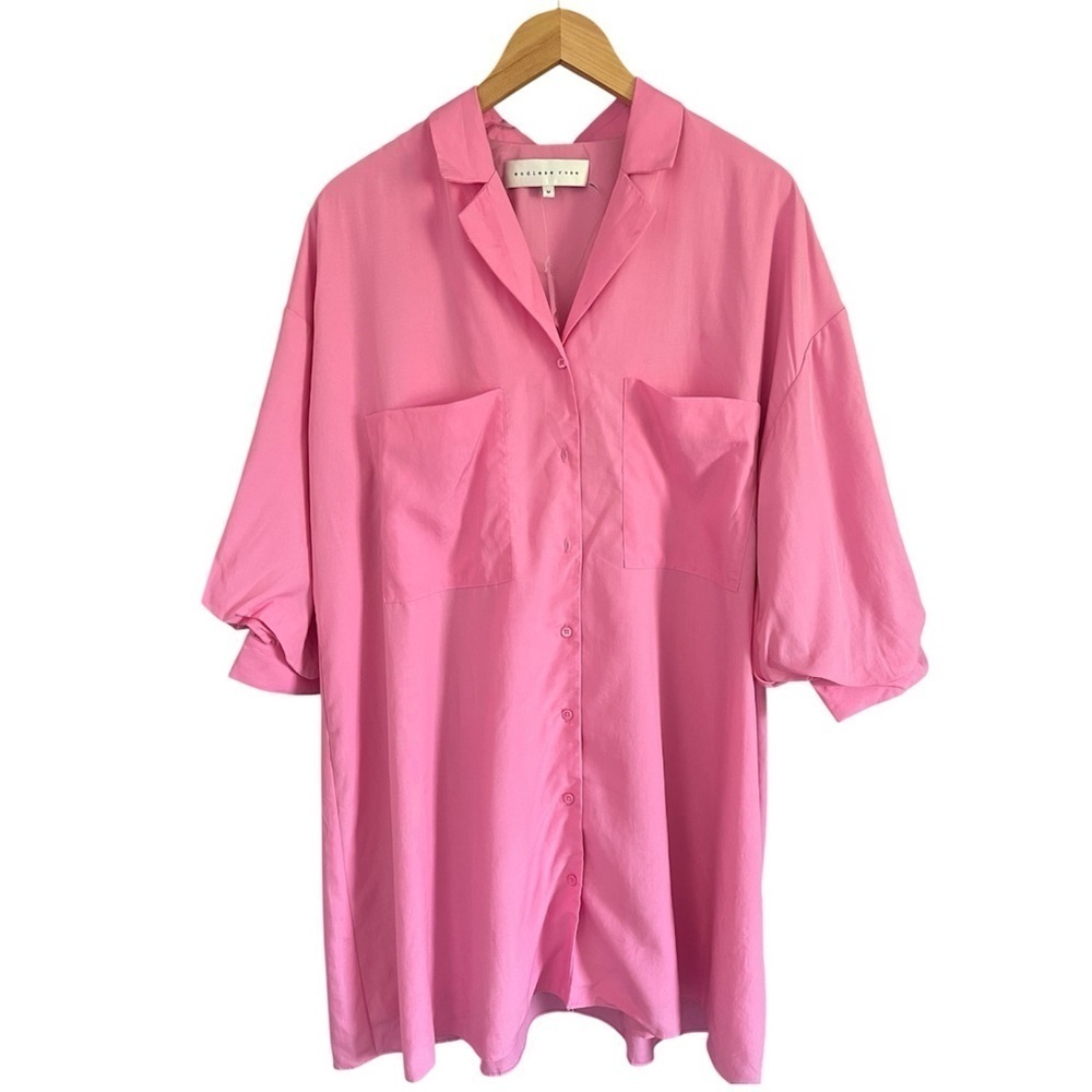 endless rose | Blouson Sleeve Shirt Dress Pink Preppy Summer Resortwear Party